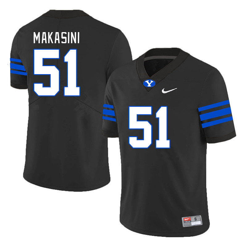 Men #51 Sonny Makasini BYU Cougars College Football Jerseys Stitched-Black - Click Image to Close